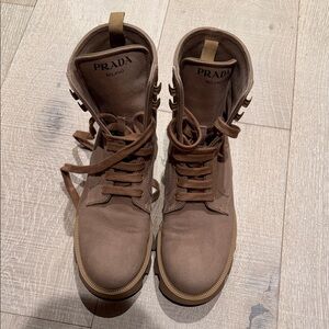 Prada  Tan Lace-Up Boots